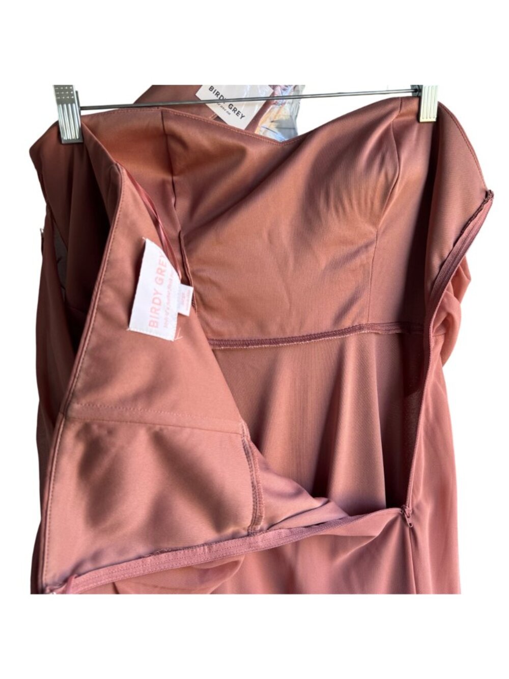 Birdy Grey Pink Bridesmaid Dress Matching Bow Tie Set Large Elegant Formal Wear - Picture 9 of 16